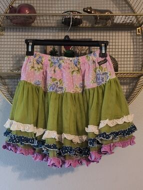 Girls Matilda Jane Whimsical Floral Tiered Skirt - Pink & Green Floral